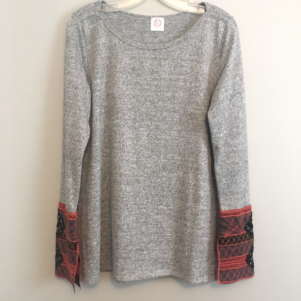 Wanna B Gray Sweater with Embellished Slee…